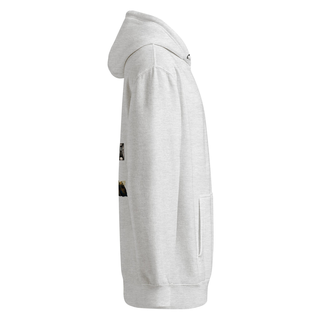 Camus The Stranger premium hoodie, Heather Grey, right side view — Earthwear Studio