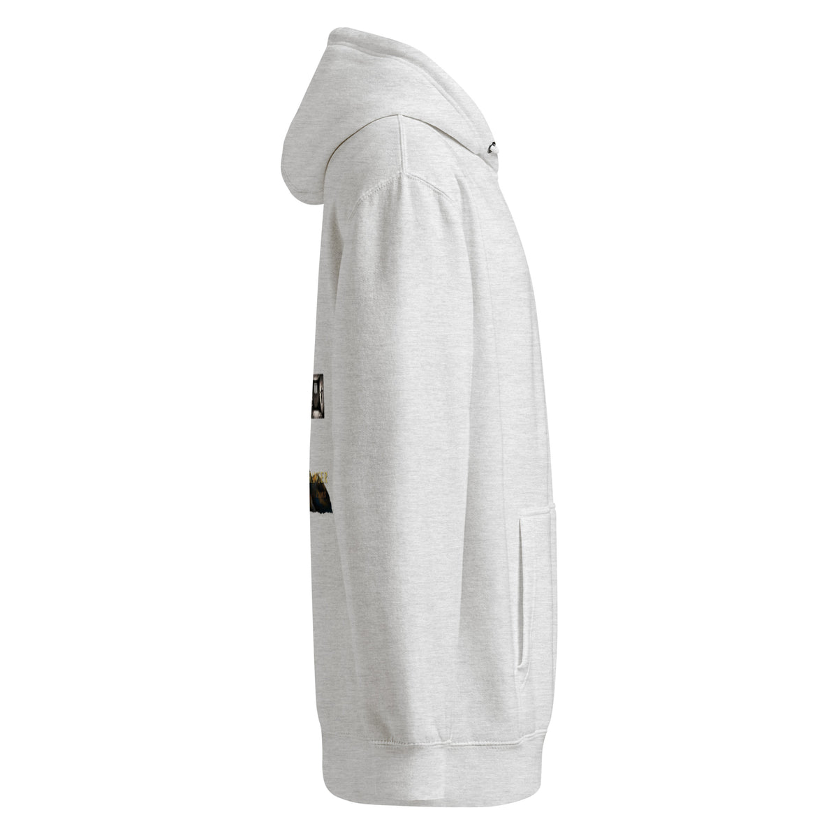 Camus The Stranger premium hoodie, Heather Grey, right side view — Earthwear Studio