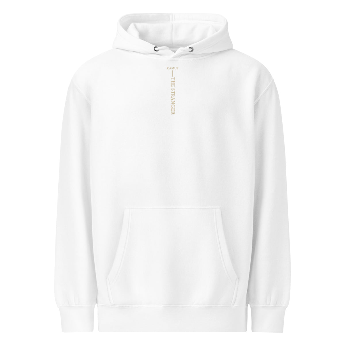 Camus The Stranger premium hoodie, White, front view — Earthwear Studio