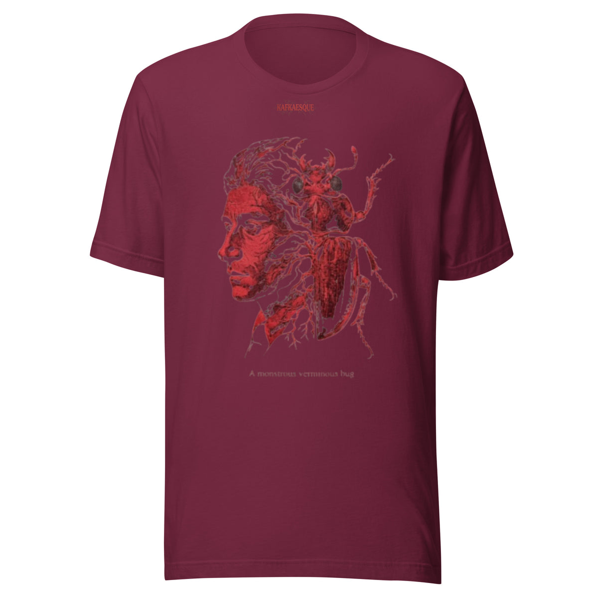 Kafka Metamorphosis red portrait unisex t-shirt — Earthwear Studio, view 10
