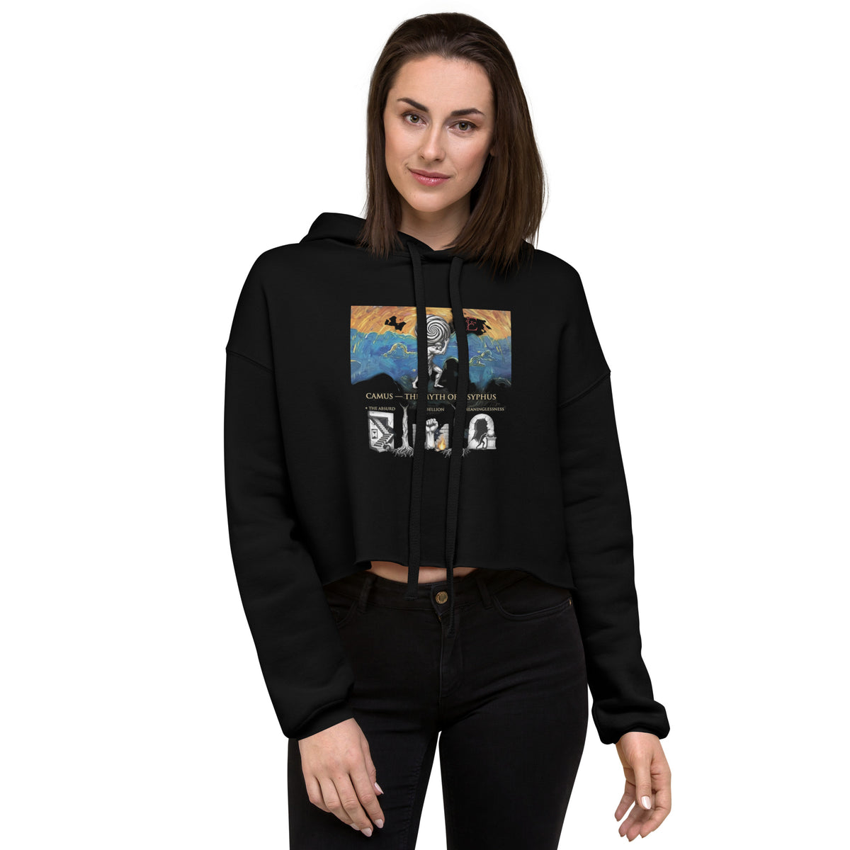 Albert Camus Myth of Sisyphus crop hoodie — Earthwear Studio, view 1